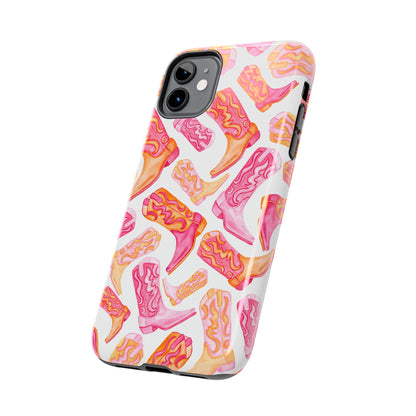 Tossed Hot Pink & Orange Cowboy Boots Tough Phone Cases | Various Models Available