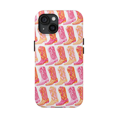 Rows of Hot Pink & Orange Cowboy Boots Tough Phone Cases | Various Models Available