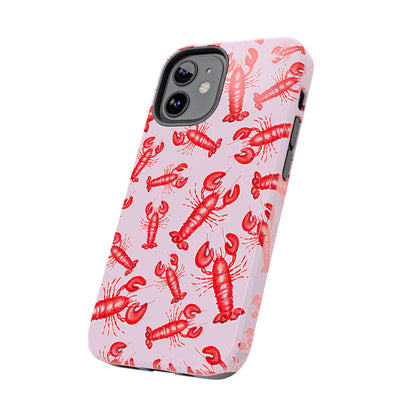 Red Lobster Watercolor Illustrated Tossed Pattern Light Pink Coastal Nautical Tough Phone Case | Various Models