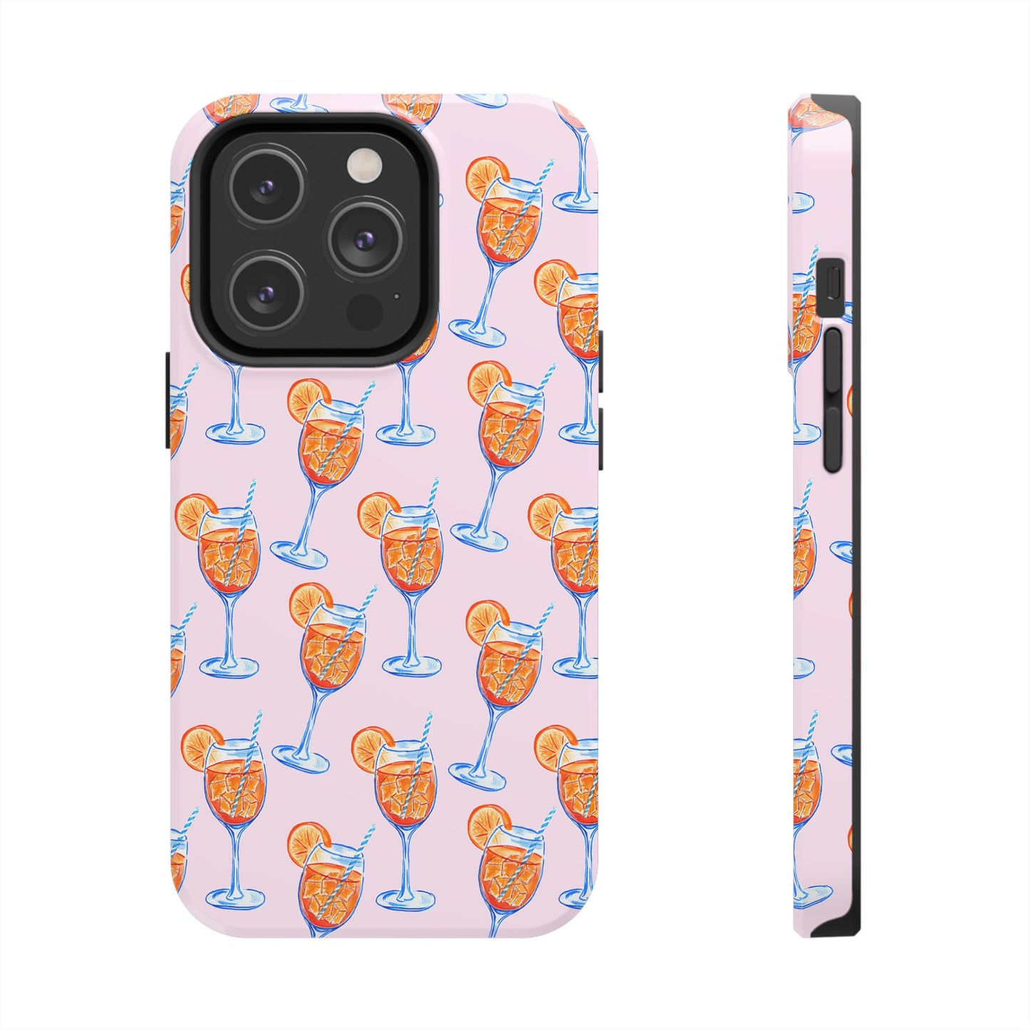 Orange & Blue Aperol Spritz Watercolor Patterned Blush Pink Tough Phone Case | Various Models iPhone 14 Pro