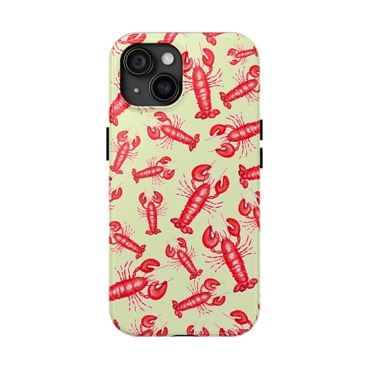 Red Lobster Watercolor Illustrated Tossed Pattern Light Yellow Tough Phone Case | Various Models iPhone 15