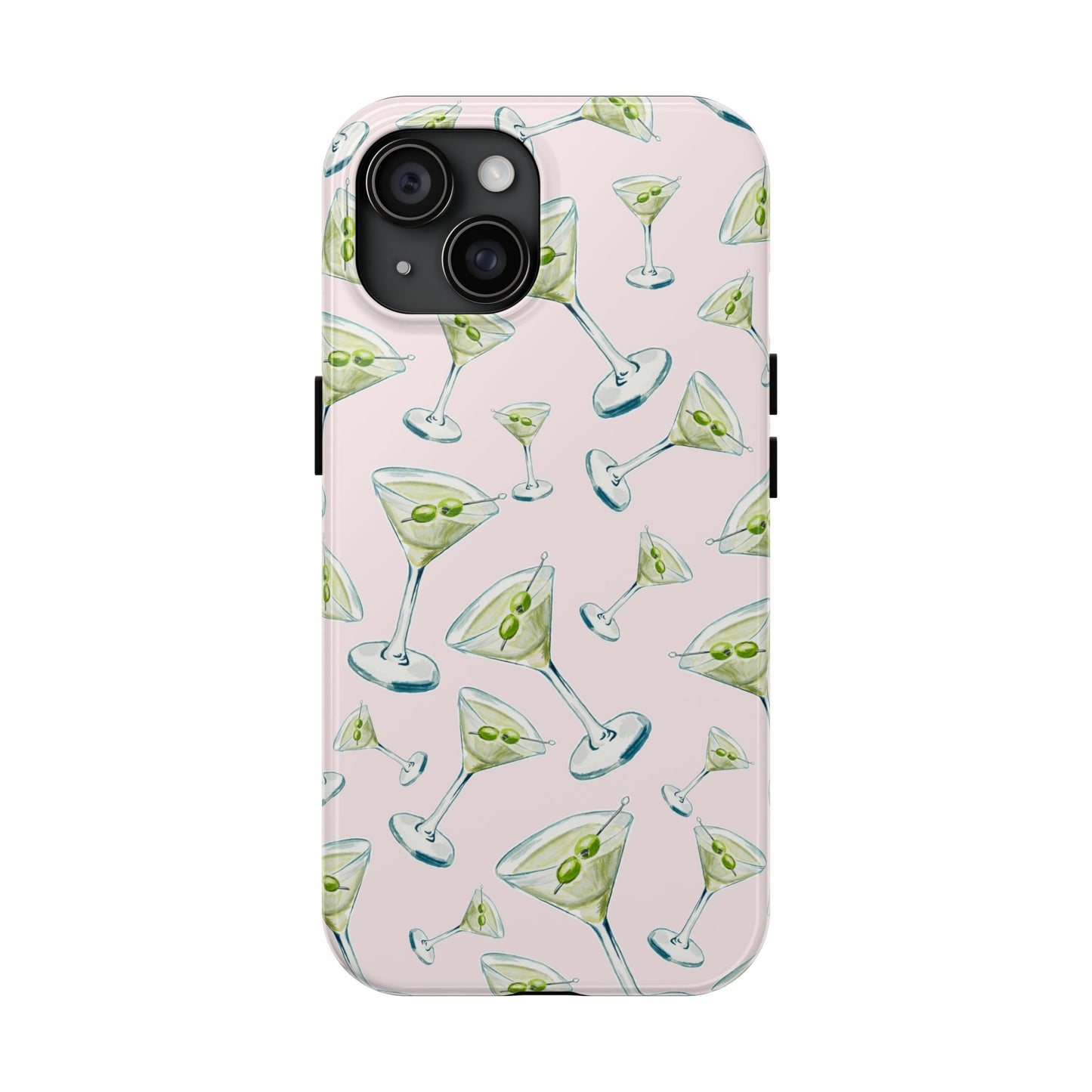 Watercolor Blue and Green Martinis Tossed Illustrated Pattern Blush Pink Tough Phone Case | Various Models
