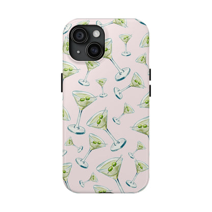 Watercolor Blue and Green Martinis Tossed Illustrated Pattern Blush Pink Tough Phone Case | Various Models