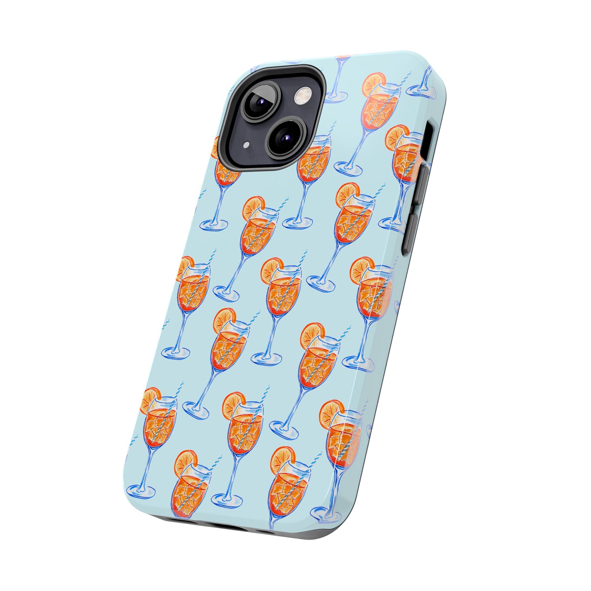 Orange & Blue Aperol Spritz Watercolor Pattern Turquoise Phone Case | Various Models