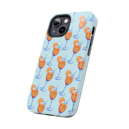 Orange & Blue Aperol Spritz Watercolor Pattern Turquoise Phone Case | Various Models