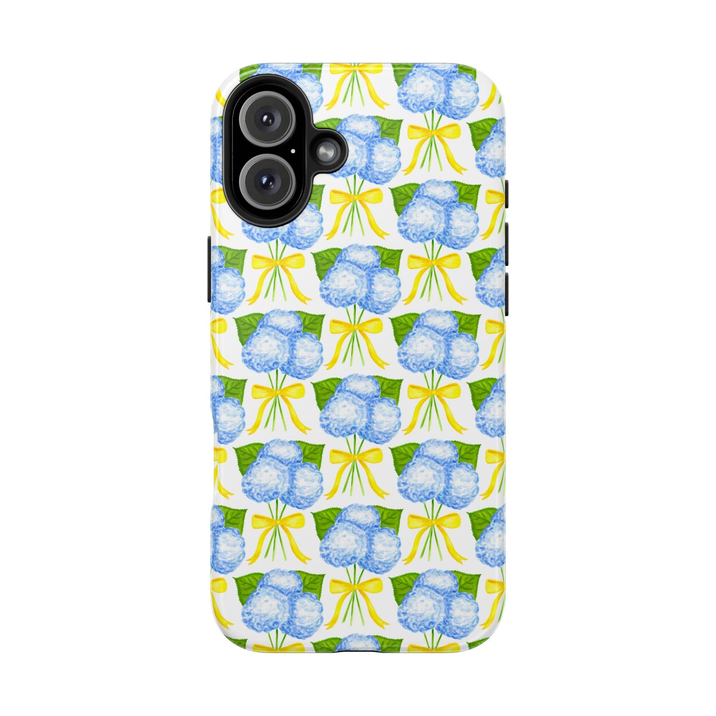 Blue Hydrangea Bouquets with Yellow Bow Ribbon Watercolor Illustrated Patterned Tough Phone Case | Various Models