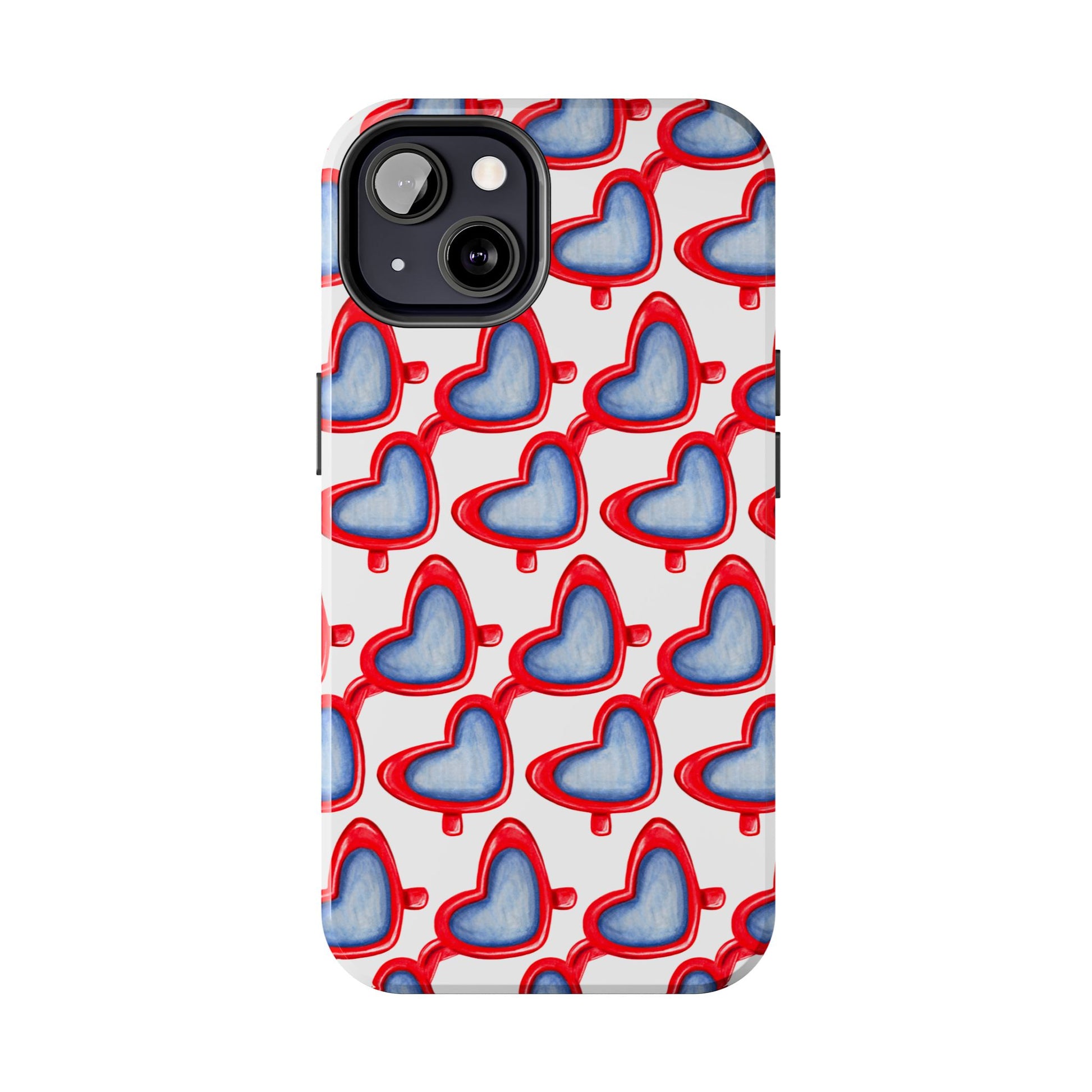 Red Heart Shaped Sunglasses Watercolor Illustrated Tough Phone Case | Various Models