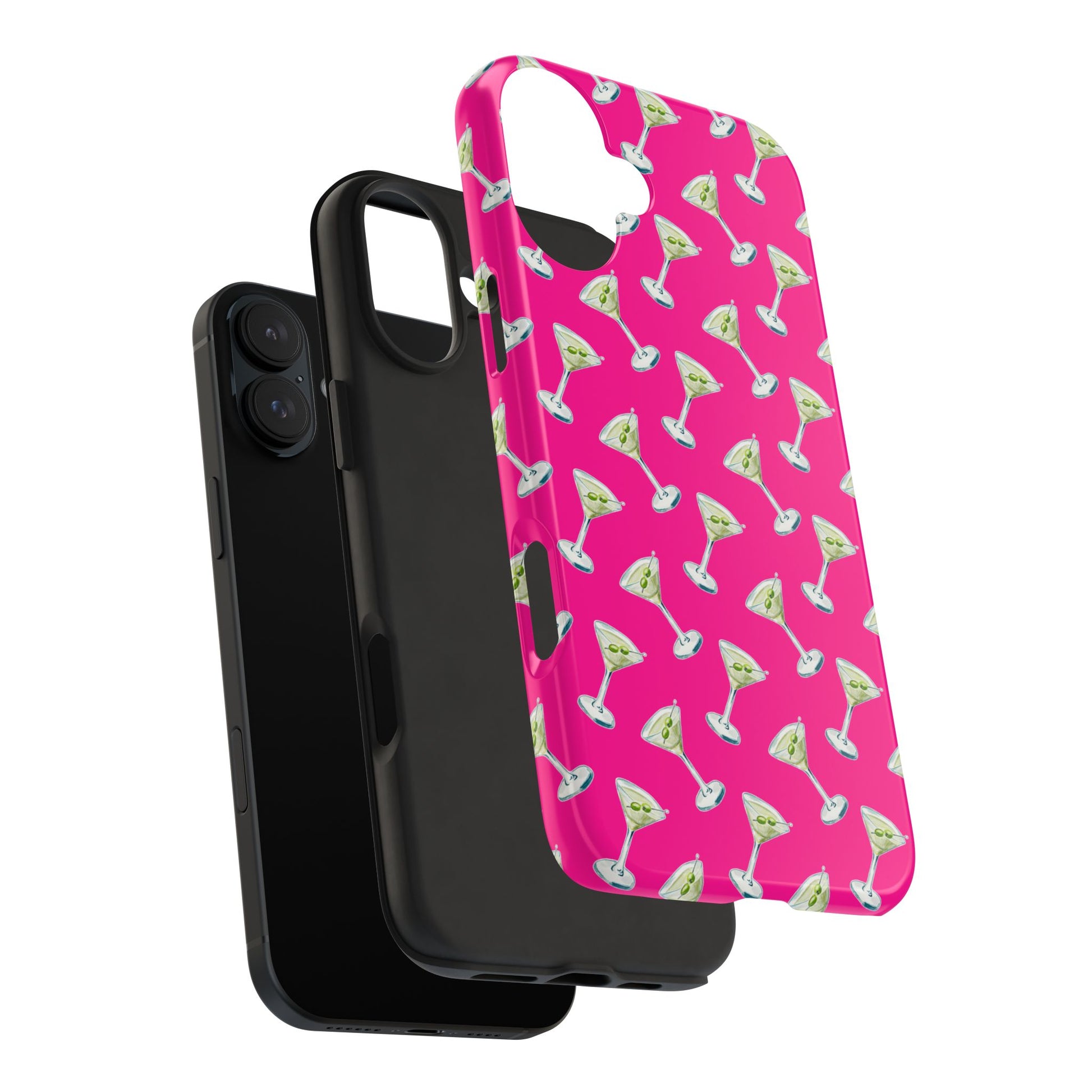 Hot Pink Mini Martini Watercolor Illustrated Tossed Pattern Tough Phone Case | Various Models Available