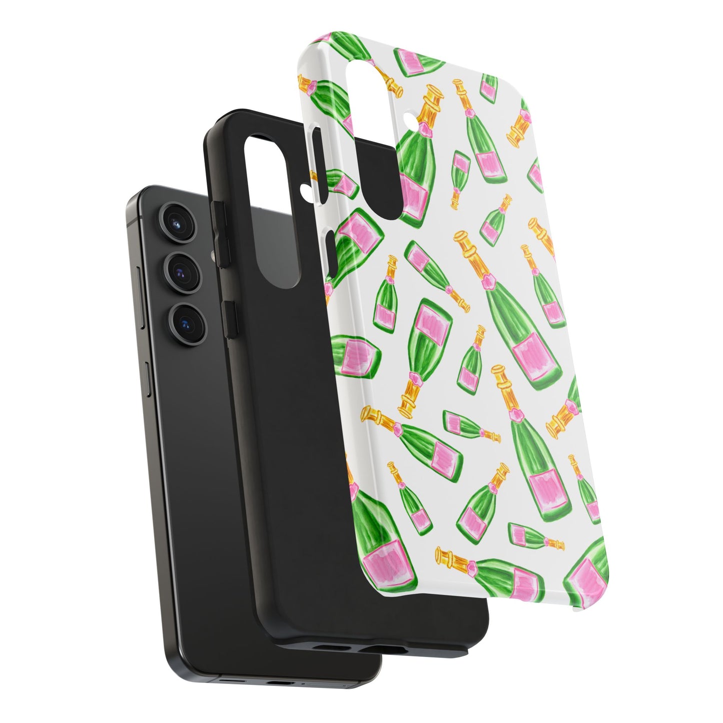 Copy of Tossed Pink and Green Watercolor Illustrated Champagne Bottles Pattern Tough Phone Case | Various Models