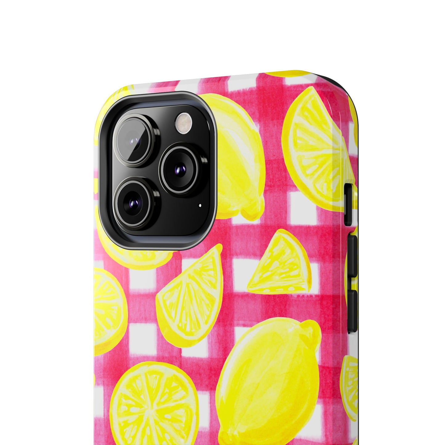 Yellow Lemons & Hot Pink Gingham Watercolor Illustrated Tough Phone Case | Various Models Available
