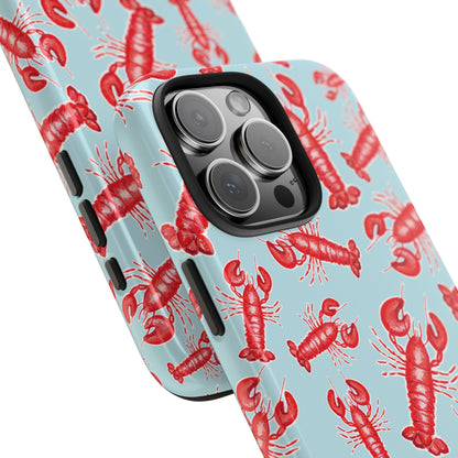 Red Lobster Watercolor Illustrated Tossed Pattern Light Blue Tough Phone Case | Various Models
