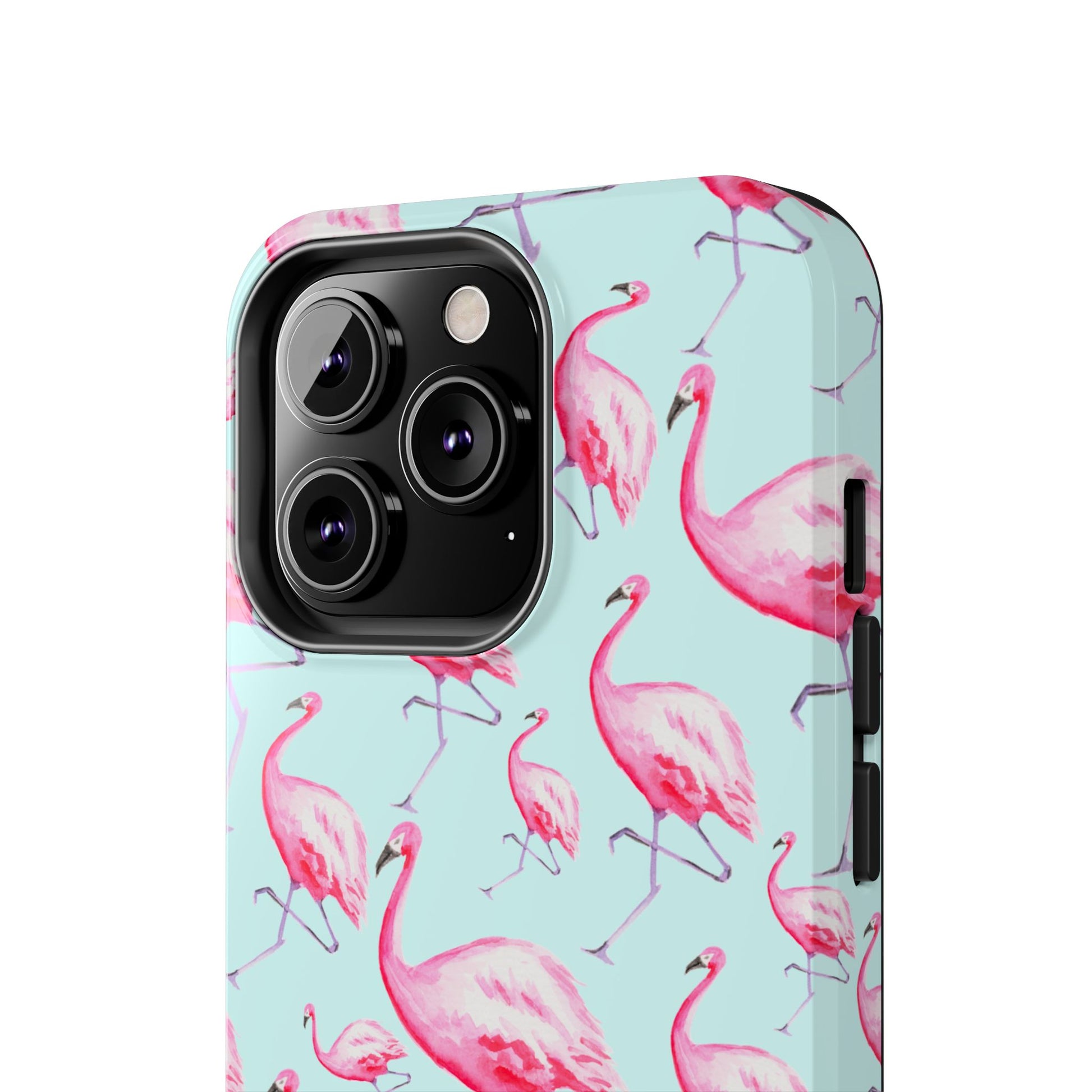 Pink Flamingos Watercolor Illustrated Tossed Pattern Blue Phone Case | Various Models