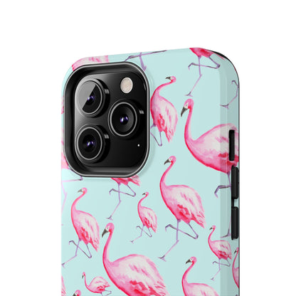 Pink Flamingos Watercolor Illustrated Tossed Pattern Blue Phone Case | Various Models