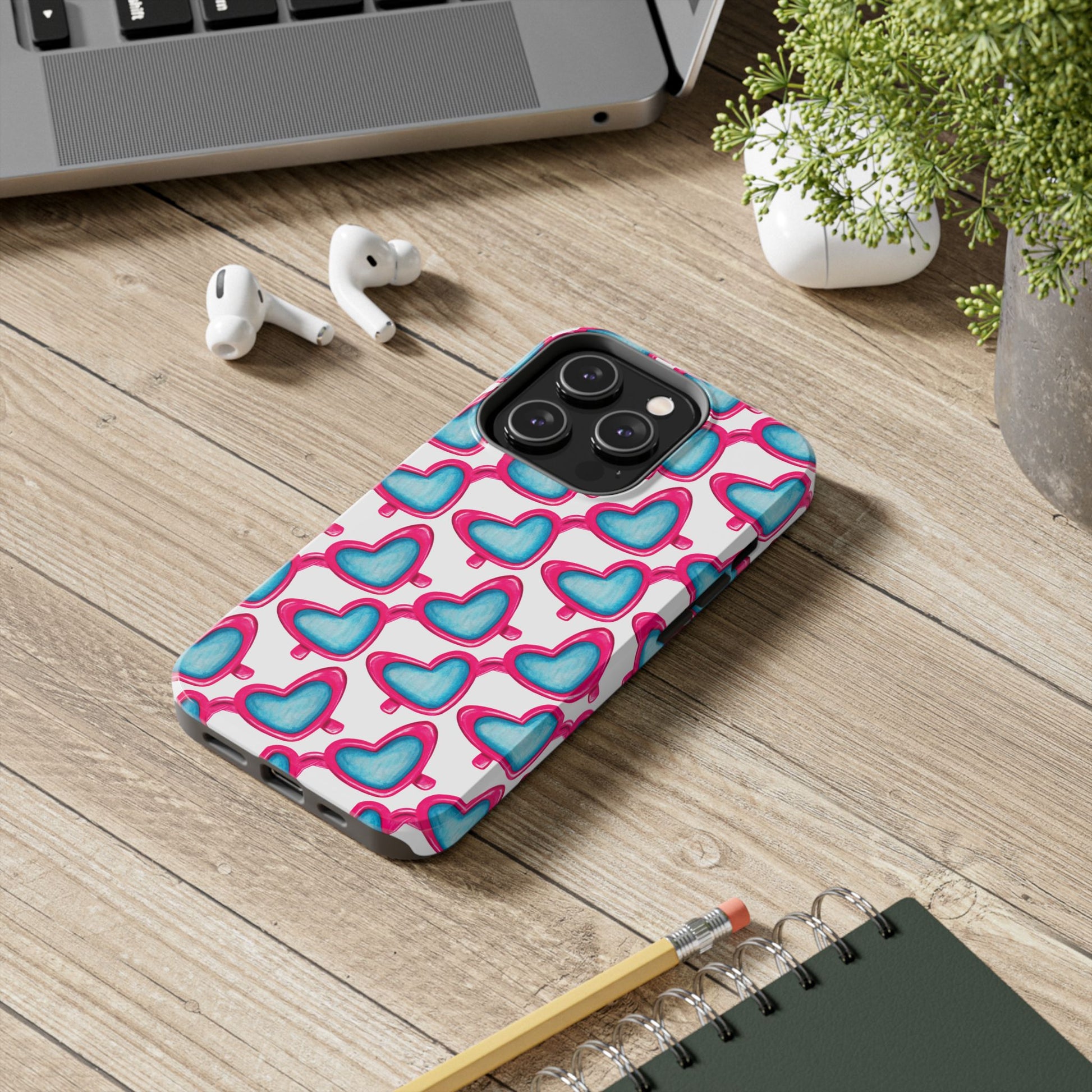 Pink Heart Shaped Sunglasses Watercolor Illustrated Tough Phone Case | Various Models