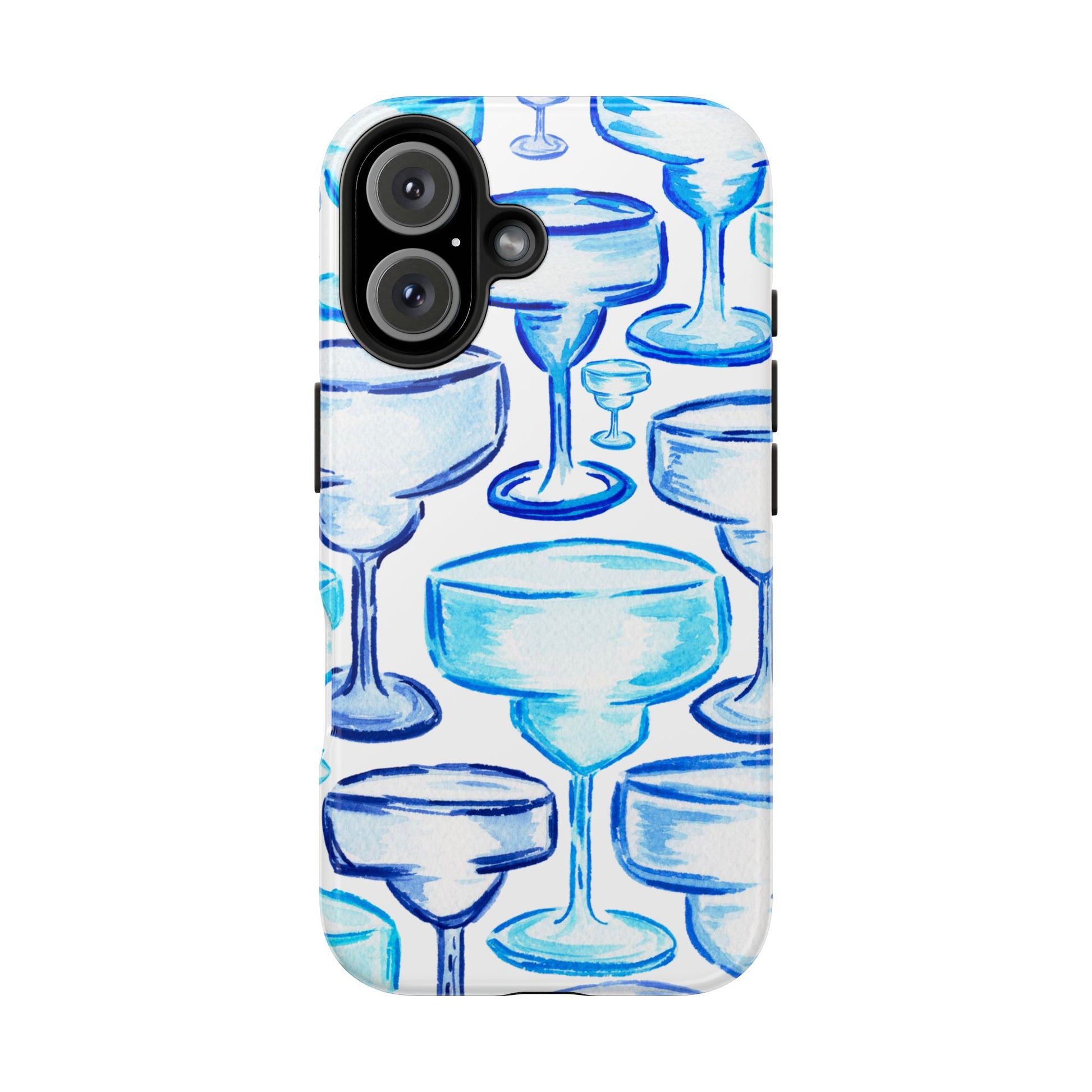 Coastal Shades of Blue Watercolor Margaritas Tough Phone Case | Various Models Available iPhone 16