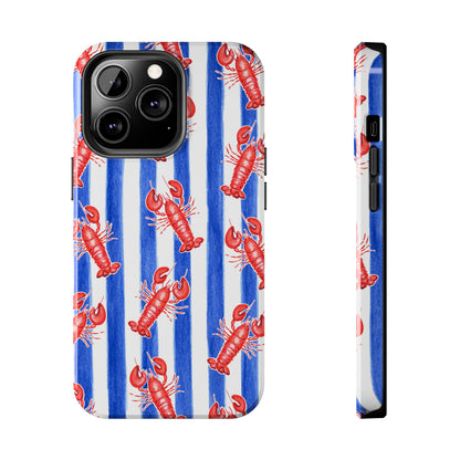 Blue & White Strip Red Lobster Watercolor Patterned Phone Case | Various Models iPhone 13 Pro