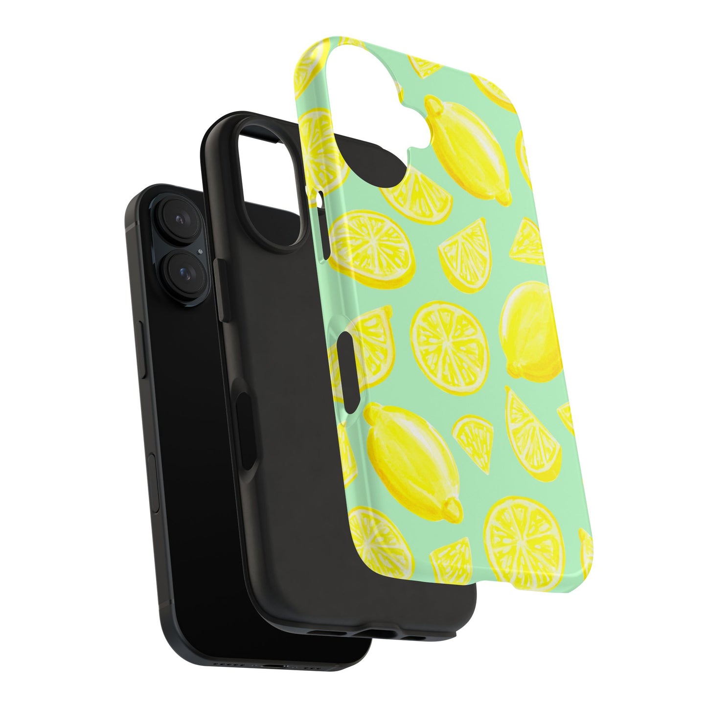 Bright Yellow Lemons Watercolor Illustrated Tossed Pattern Mint Green Tough Phone Case | Various Models