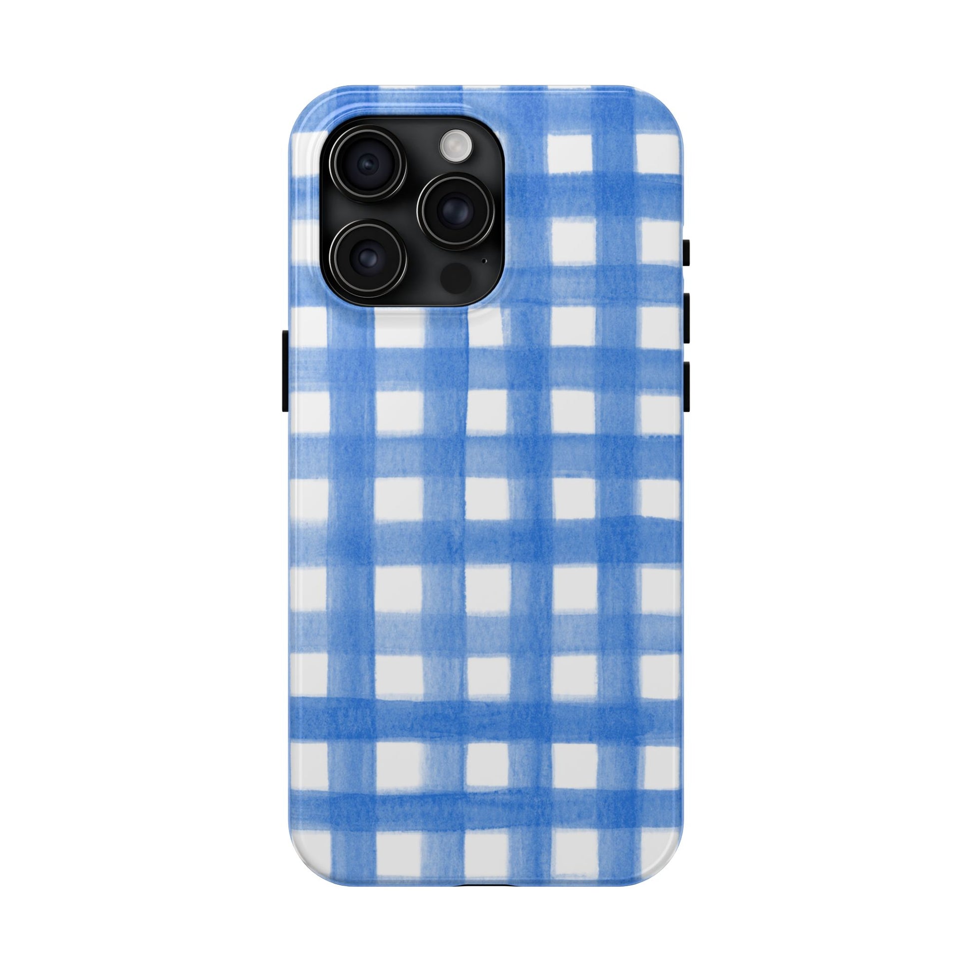Blue Gingham Watercolor Preppy Tough Phone Case | Various models iPhone 15 Pro Max