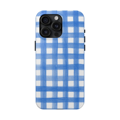 Blue Gingham Watercolor Preppy Tough Phone Case | Various models iPhone 15 Pro Max
