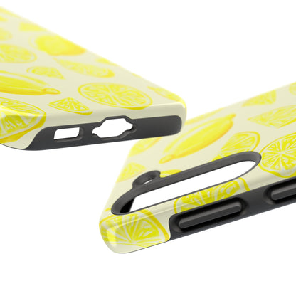 Bright Yellow Lemons Watercolor Illustrated Tossed Pattern Pale Yellow Tough Phone Case | Various Models