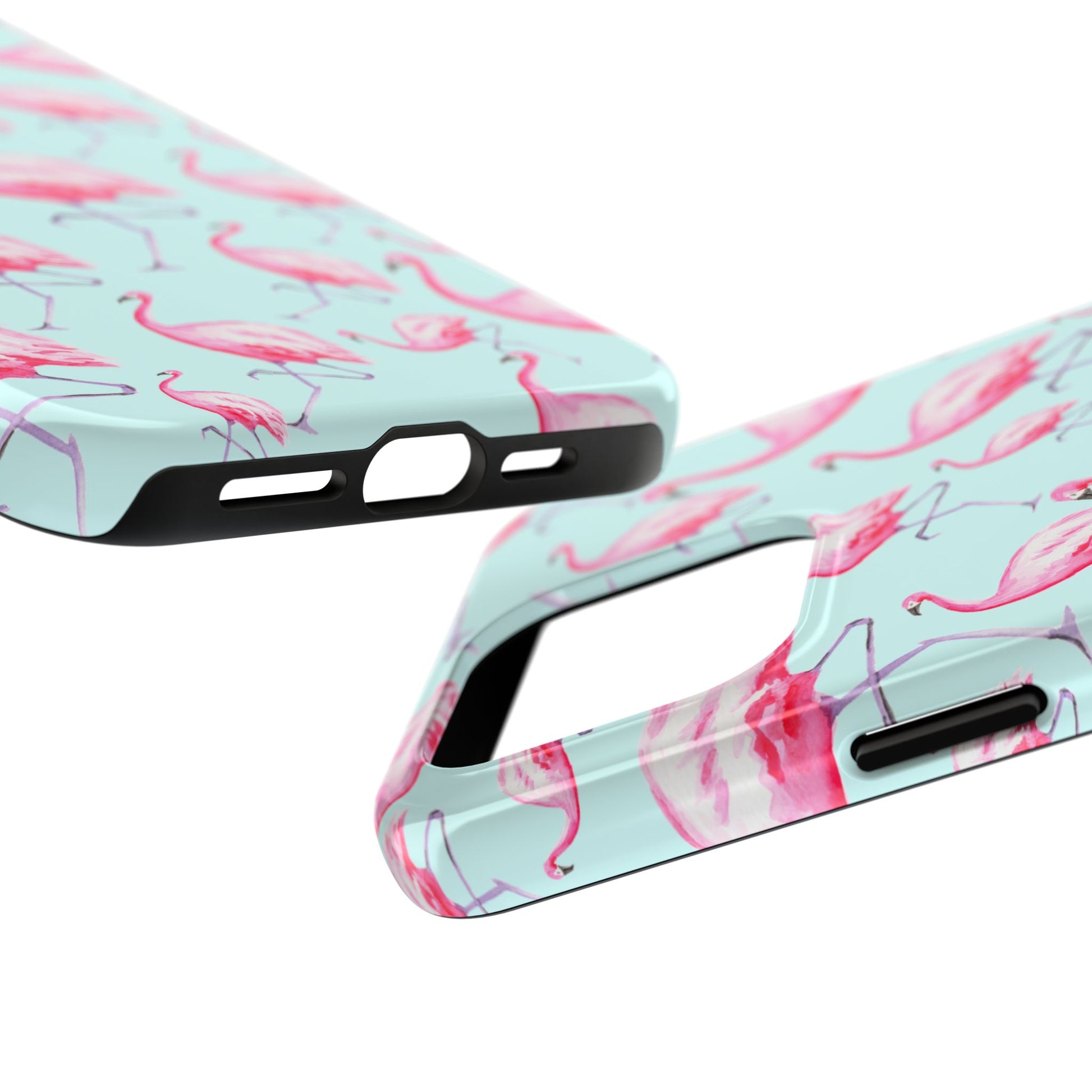 Pink Flamingos Watercolor Illustrated Tossed Pattern Blue Phone Case | Various Models