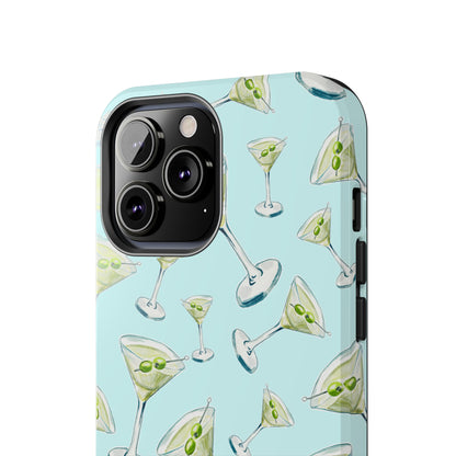 Watercolor Blue and Green Martinis Tossed Illustrated Pattern Turquoise Blue Tough Phone Case | Various Models