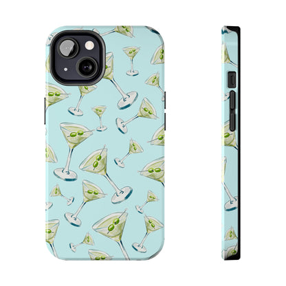 Watercolor Blue and Green Martinis Tossed Illustrated Pattern Turquoise Blue Tough Phone Case | Various Models