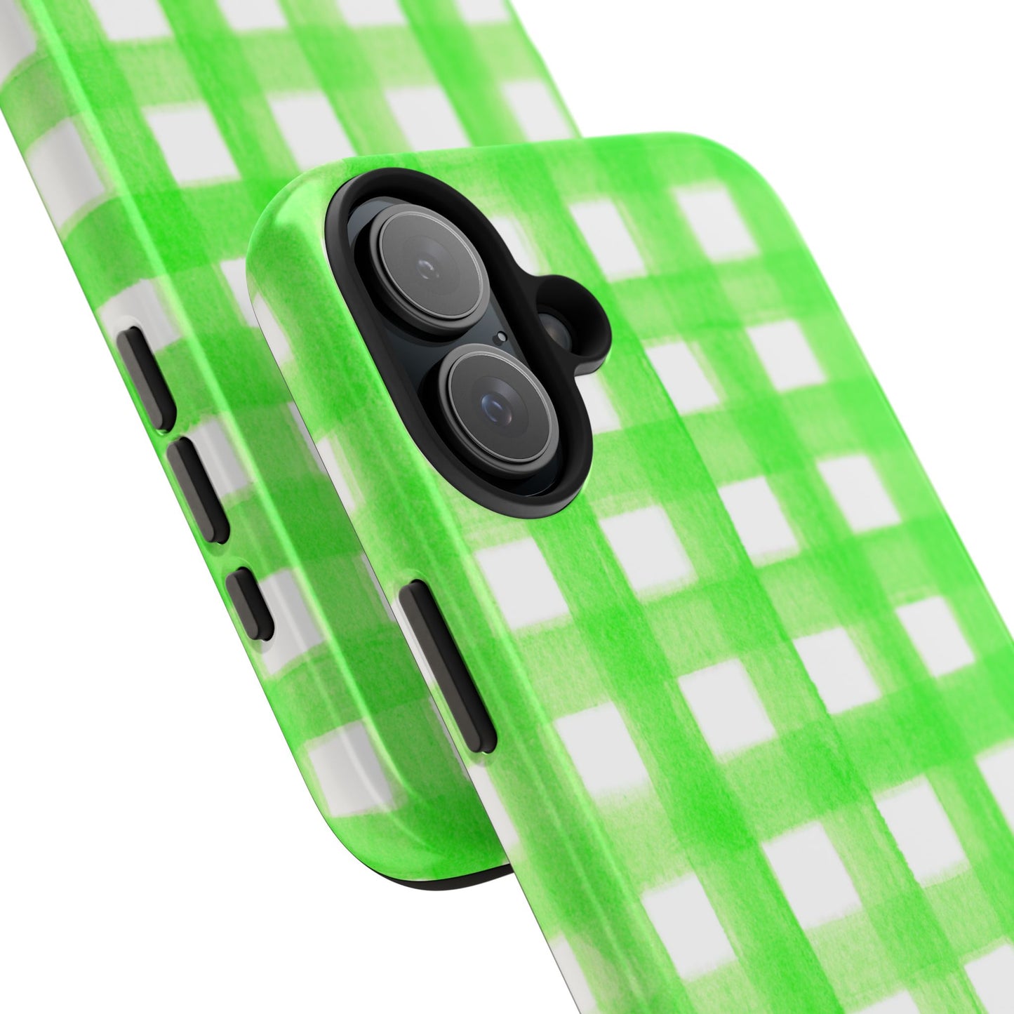 Lime Green Gingham Watercolor Illustrated Tough Phone Case | Various Models Available