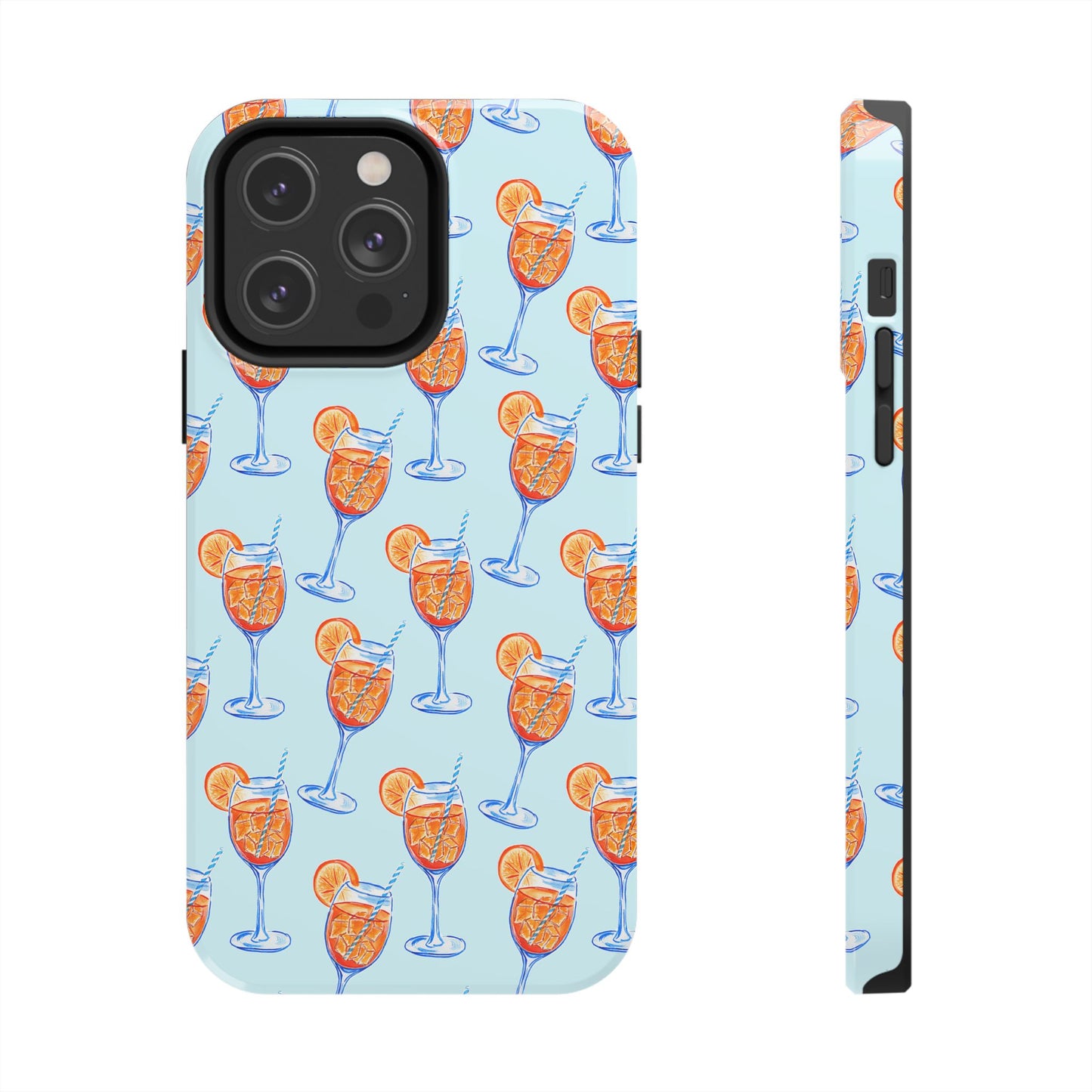 Orange & Blue Aperol Spritz Watercolor Pattern Turquoise Phone Case | Various Models iPhone 14 Pro Max