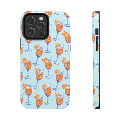 Orange & Blue Aperol Spritz Watercolor Pattern Turquoise Phone Case | Various Models iPhone 14 Pro Max