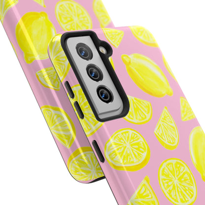 Bright Yellow Lemons Watercolor Illustrated Tossed Pattern Light Pink Tough Phone Case | Various Models