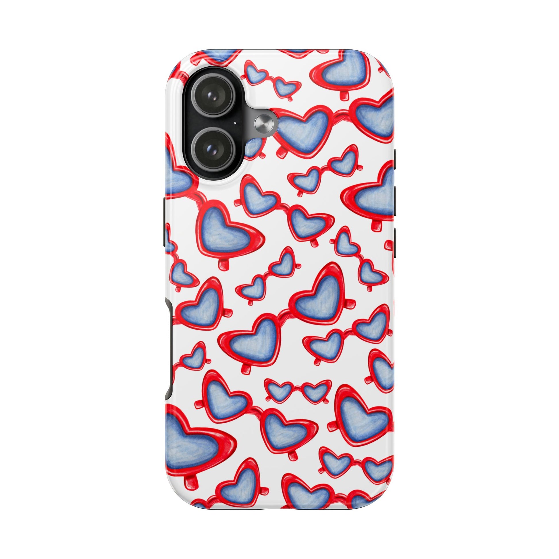 Red, White, & Blue Heart Shaped Watercolor Sunglasses Tossed Pattern Tough Phone Cases iPhone 17