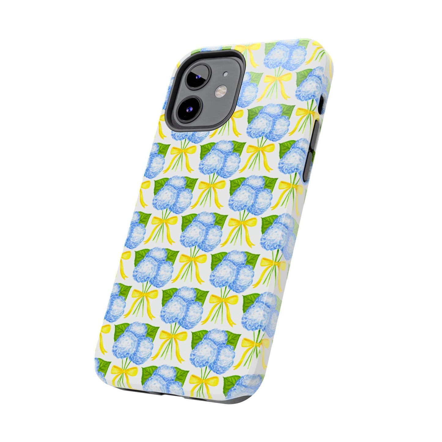 Blue Hydrangea Bouquets with Yellow Bow Ribbon Watercolor Illustrated Patterned Tough Phone Case | Various Models