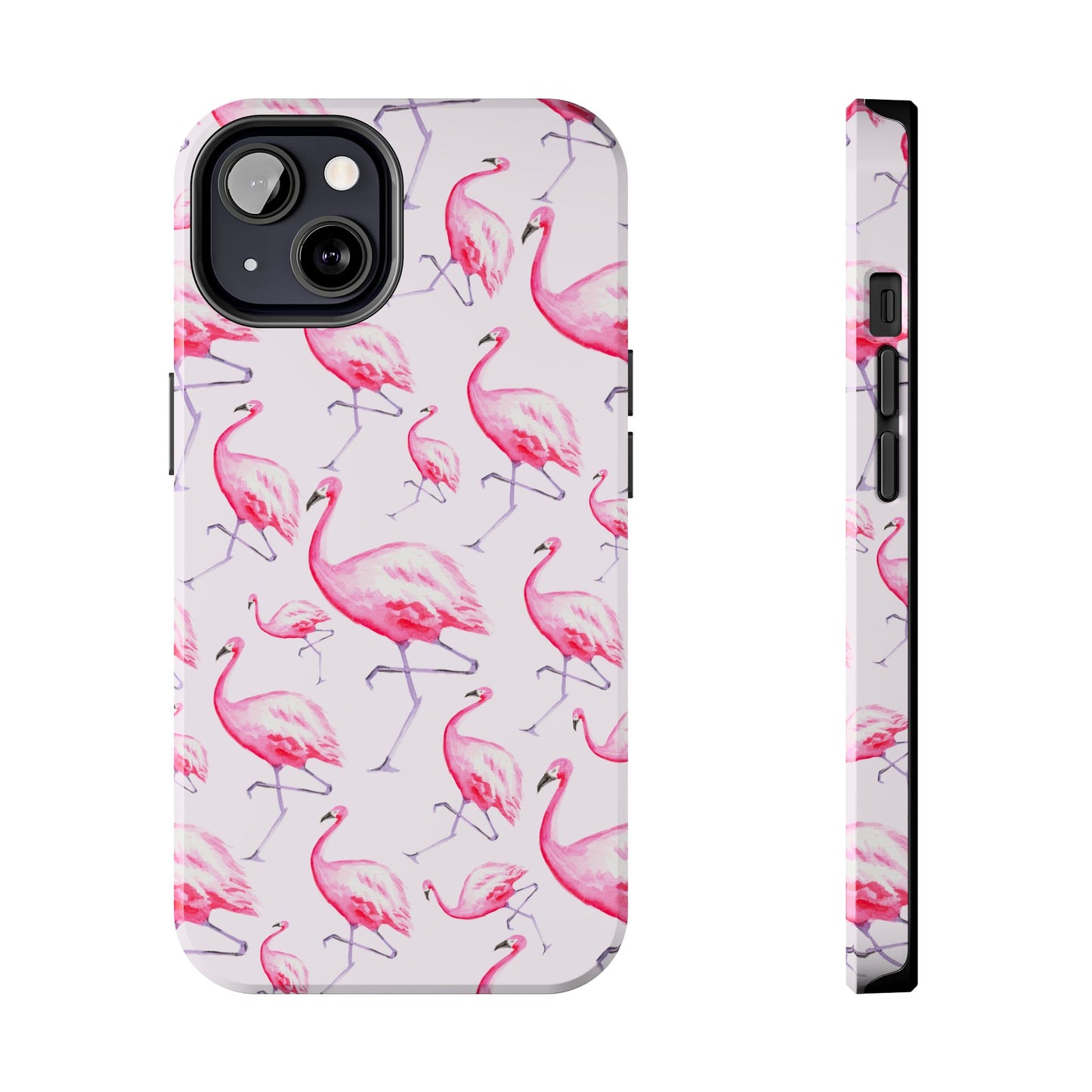 Pink Flamingos Watercolor Illustrated Tossed Pattern Blush Phone Case | Various Models iPhone 13