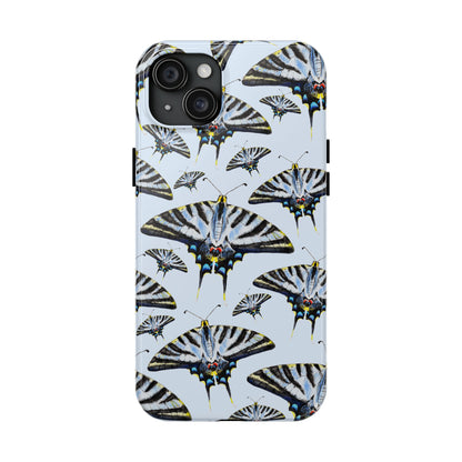 Light Blue Swallowtail Butterflies Watercolor Illustrated Pale Blue Tough Phone Case | Various Models iPhone 15 Plus