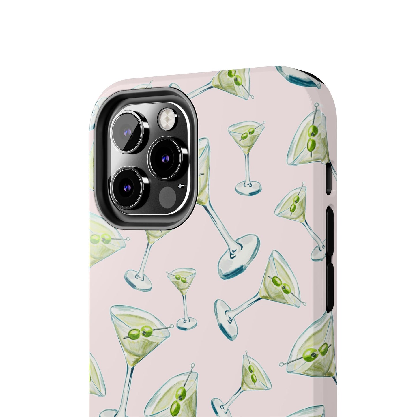Watercolor Blue and Green Martinis Tossed Illustrated Pattern Blush Pink Tough Phone Case | Various Models