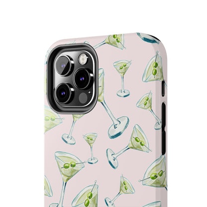Watercolor Blue and Green Martinis Tossed Illustrated Pattern Blush Pink Tough Phone Case | Various Models