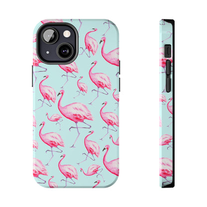 Pink Flamingos Watercolor Illustrated Tossed Pattern Blue Phone Case | Various Models iPhone 13 Mini