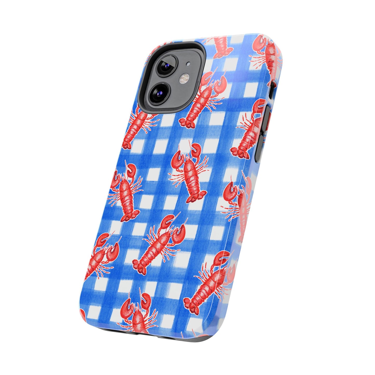 Blue Gingham Red Lobster Watercolor Patterned Phone Case | Various Models