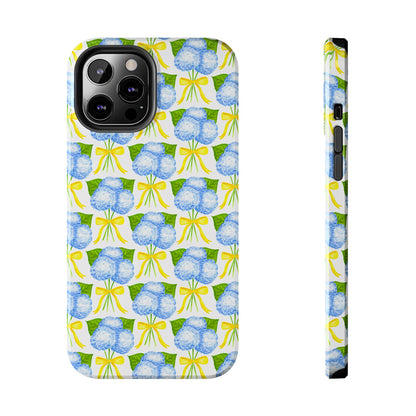 Blue Hydrangea Bouquets with Yellow Bow Ribbon Watercolor Illustrated Patterned Tough Phone Case | Various Models