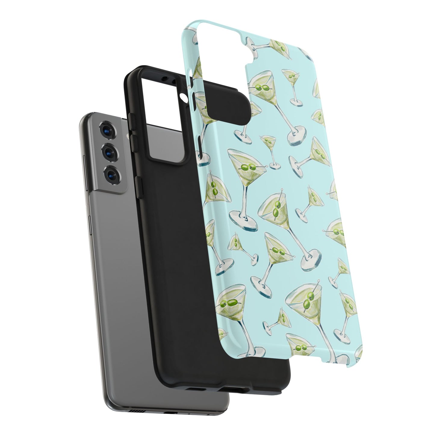 Watercolor Blue and Green Martinis Tossed Illustrated Pattern Turquoise Blue Tough Phone Case | Various Models