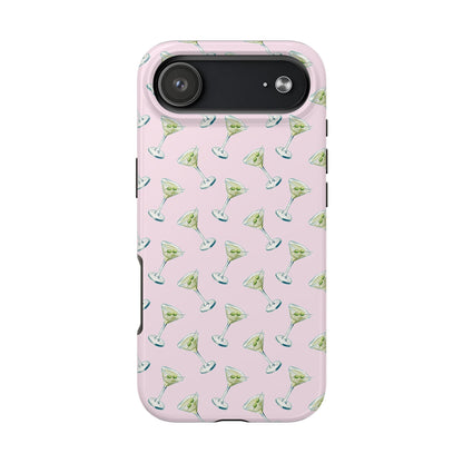 Light Pink Mini Martini Watercolor Illustrated Tossed Pattern Tough Phone Case | Various Models Available iPhone 17 Air