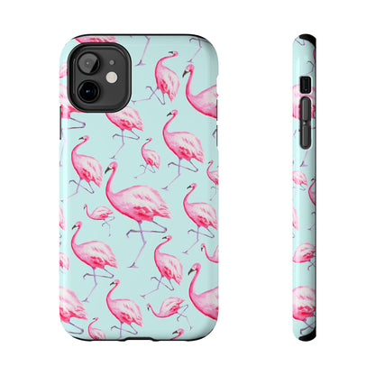Pink Flamingos Watercolor Illustrated Tossed Pattern Blue Phone Case | Various Models iPhone 11
