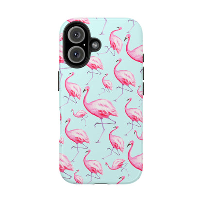 Pink Flamingos Watercolor Illustrated Tossed Pattern Blue Phone Case | Various Models iPhone 16