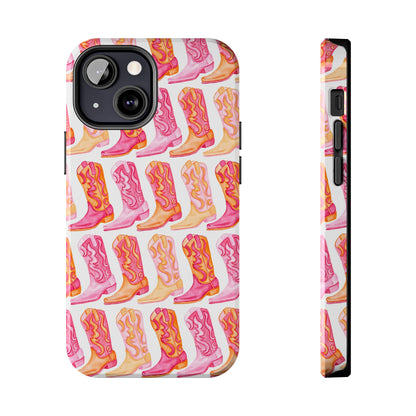 Rows of Hot Pink & Orange Cowboy Boots Tough Phone Cases | Various Models Available