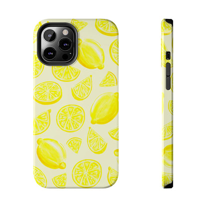 Bright Yellow Lemons Watercolor Illustrated Tossed Pattern Pale Yellow Tough Phone Case | Various Models