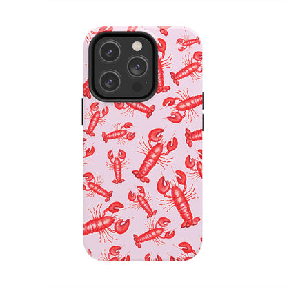 Red Lobster Watercolor Illustrated Tossed Pattern Light Pink Coastal Nautical Tough Phone Case | Various Models