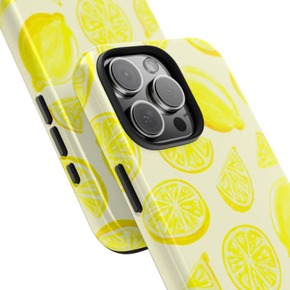 Bright Yellow Lemons Watercolor Illustrated Tossed Pattern Pale Yellow Tough Phone Case | Various Models
