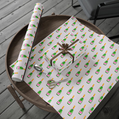 Gift Wrap | Blush Pink & Green Watercolor Champagne Bottles Pattern | Matte or Glossy