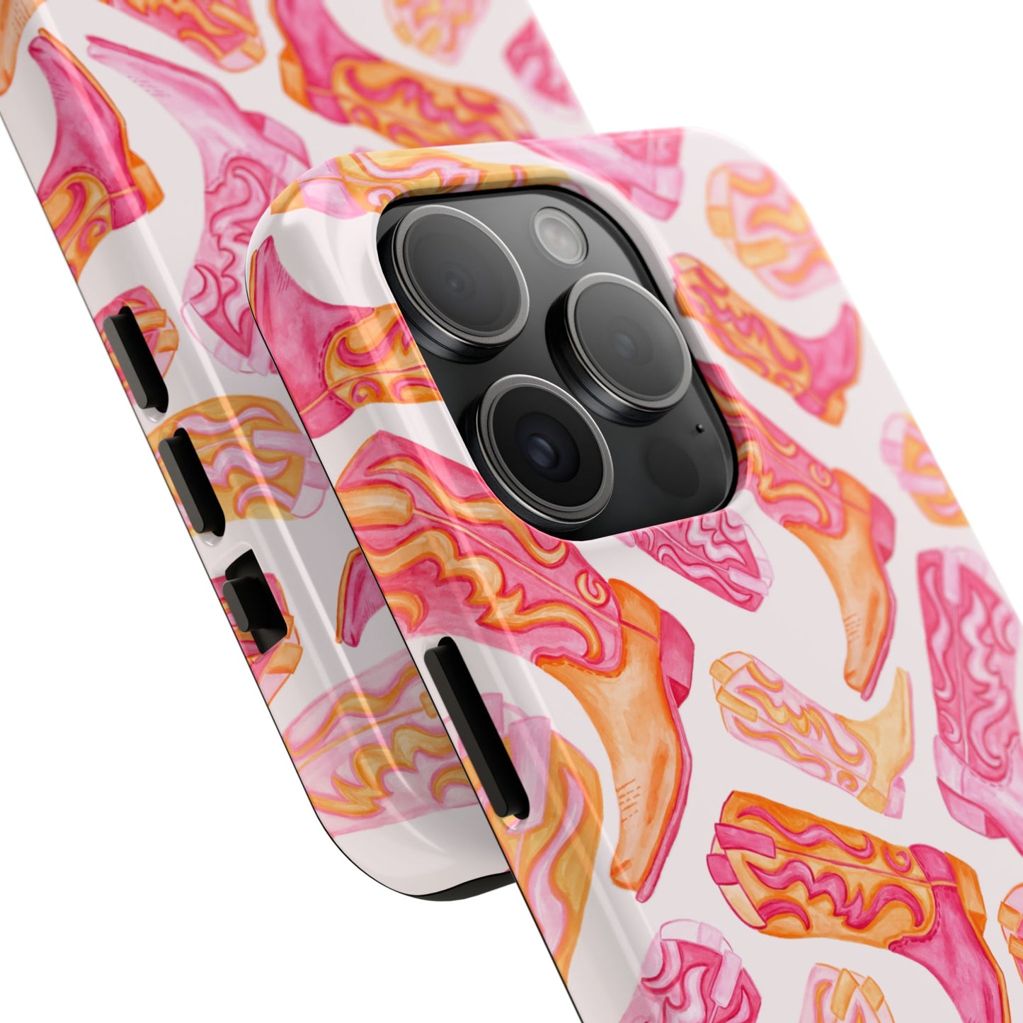 Tossed Hot Pink & Orange Watercolor Cowboy Boots Tough Light Pink Phone Case | Various Models Available